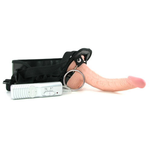 Real Skin All American Whoppers Vibrating 8 inch Dong With Universal Harness Flesh
